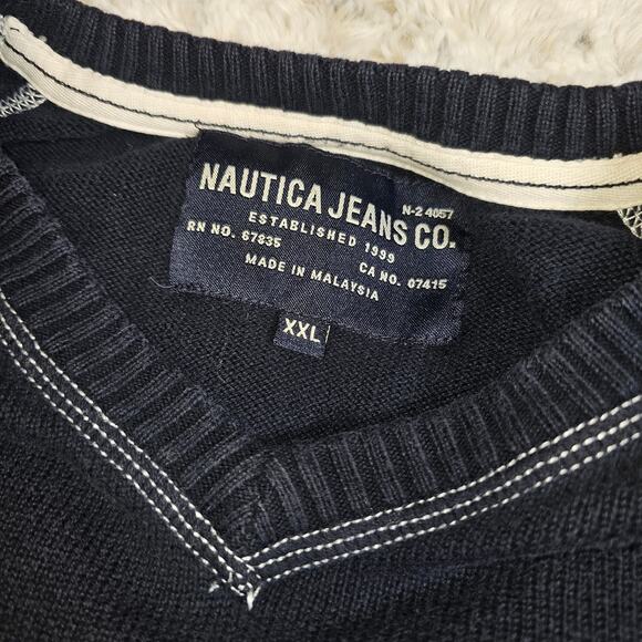 Nautica 100% Cotton Vneck Sweater, Contrast Stitching, XXL - Picture 2 of 6